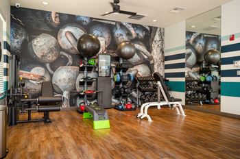 Waterford apartments fitness center with free weights